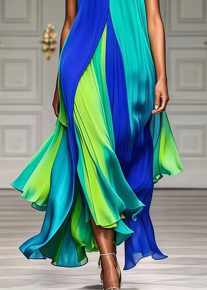 Alice | Colorful Front-Pleated Halter Chiffon Maxi Beach Dress