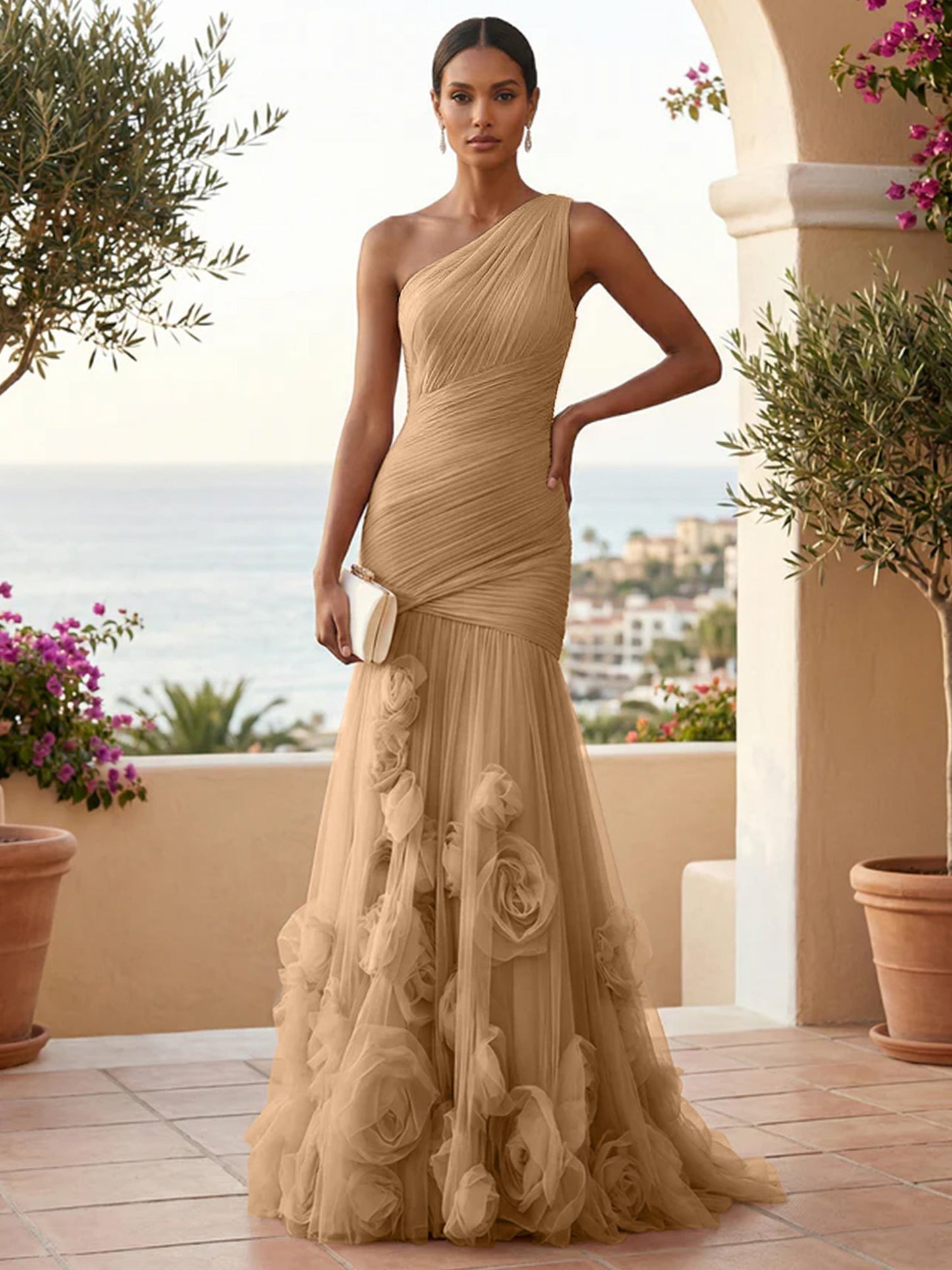 Eden | One Shoulder Floral Tulle Mermaid Bridesmaid Dress