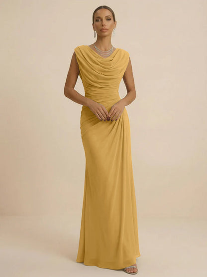 Mist | Draped Cowl Neck Ruched Chiffon Wedding Guest Dress