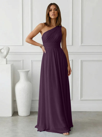 Azure | One Shoulder Ruched Chiffon Maxi Formal Bridesmaid Dress