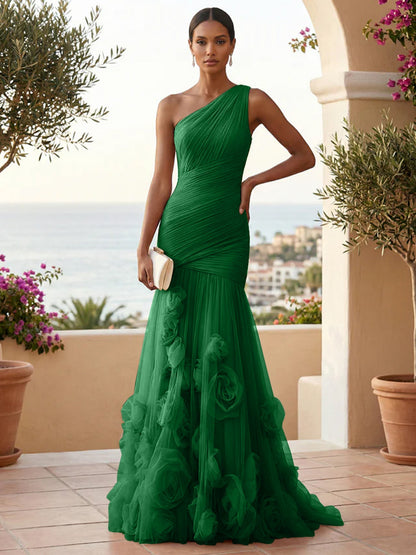 Eden | One Shoulder Floral Tulle Mermaid Bridesmaid Dress