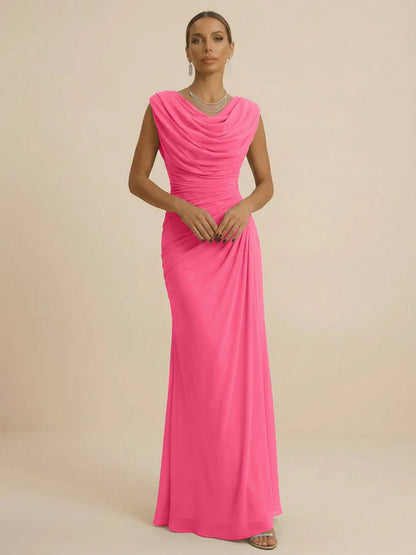 Mist | Draped Cowl Neck Ruched Chiffon Wedding Guest Dress