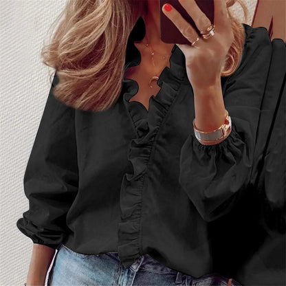 Bria | Tiered Ruffle V Neck Long Sleeve Summer Blouse