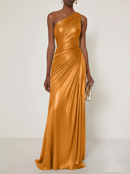Luxe | One Shoulder Silk Ruffle Maxi Formal Bridesmaid Dress