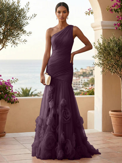 Eden | One Shoulder Floral Tulle Mermaid Bridesmaid Dress