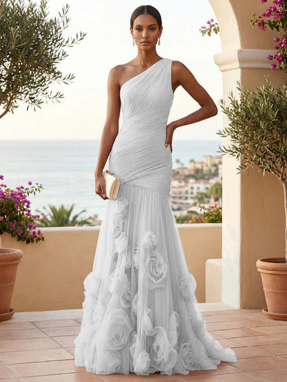 Eden | One Shoulder Floral Tulle Mermaid Bridesmaid Dress